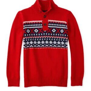 The Children's Place Boys Isle Matching Button Neck Sweater -Red 2T